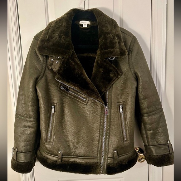 Topshop Olive Green Faux Leather Jacket - Picture 4 of 7